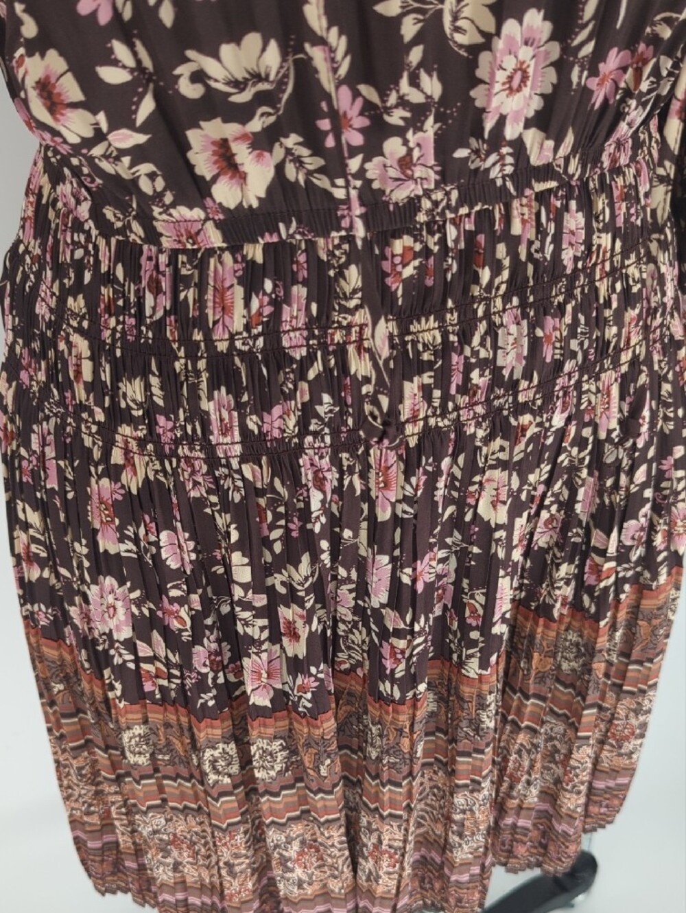 00337 Current Air Floral Satin Dress Brown size Medium bohemian western rustic - Picture 6 of 8